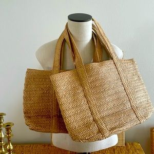 Two Faux Straw Shoulder Bags